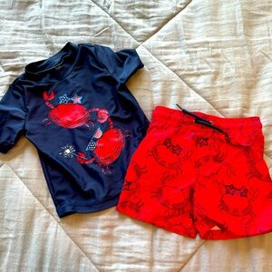 Carter’s red and blue crab swimsuit set